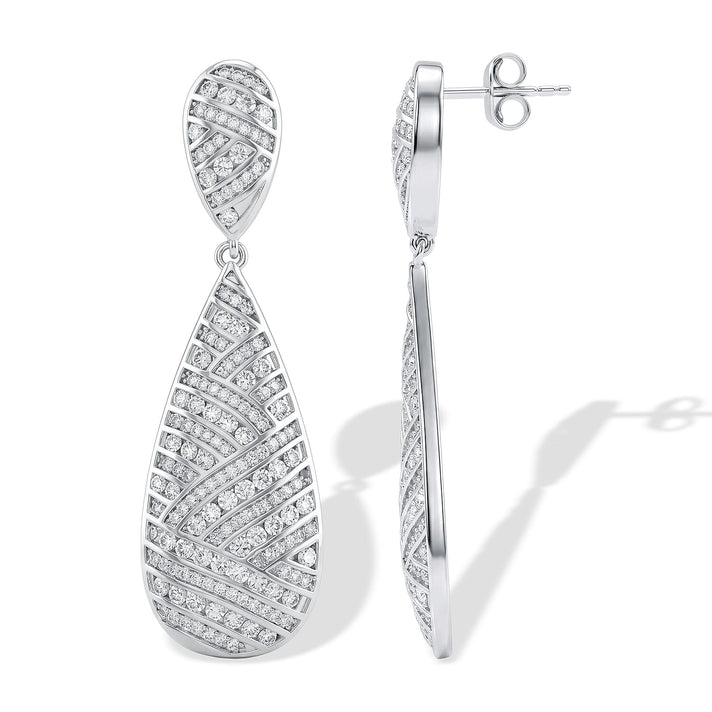 Statement Design - Lab Grown Diamond (SI-G-H) Dangling Earring with Push Post in Rhodium Overlay Sterling Silver 2.50 Ct. 8614793 1