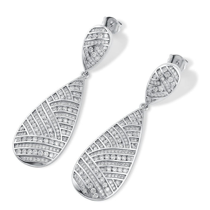 Statement Design - Lab Grown Diamond (SI-G-H) Dangling Earring with Push Post in Rhodium Overlay Sterling Silver 2.50 Ct. 8614793 2