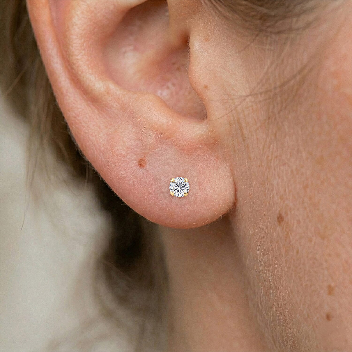 Luxuriant - Lab Grown Diamond (SI-G-H) Solitaire Stud Earring with Push Back in Yellow Gold Plated Sterling Silver 0.25 Ct. 8571461 2