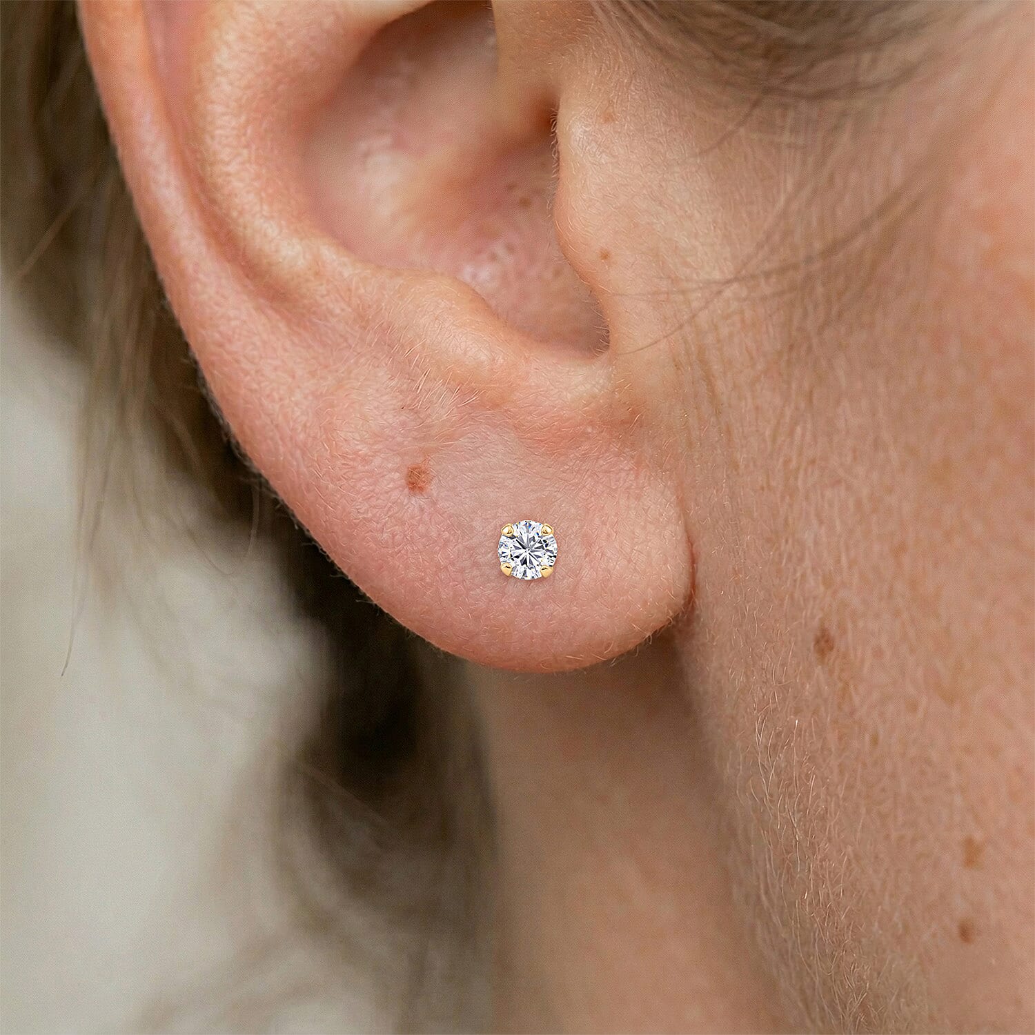 Luxuriant - Lab Grown Diamond (SI-G-H) Solitaire Stud Earring with Push Back in Yellow Gold Plated Sterling Silver 0.25 Ct. 8571461 2