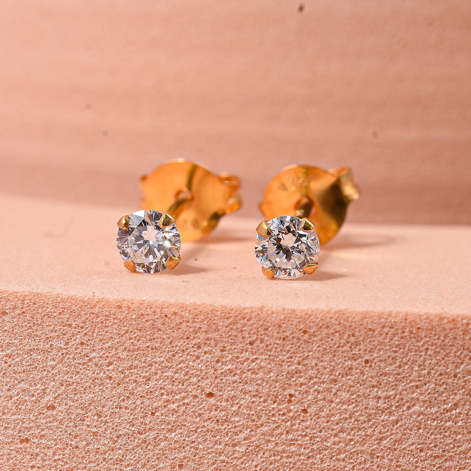 Luxuriant - Lab Grown Diamond (SI-G-H) Solitaire Stud Earring with Push Back in Yellow Gold Plated Sterling Silver 0.25 Ct. 8571461 3