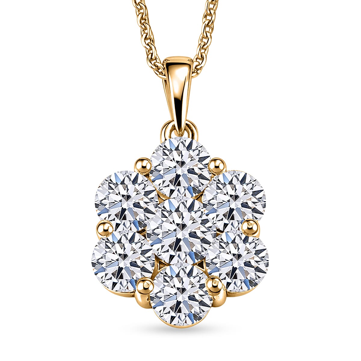 LUXURIANT 2 Ct. Lab Grown Diamond Pressure Set Pendant with Chain (Size 20) in 18K Vermeil Yellow Gold Overlay Sterling Silver (SI-G-H) 4477753 0