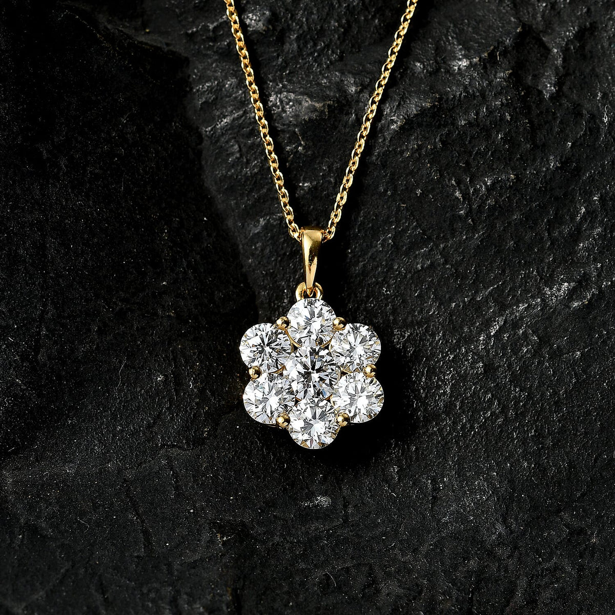 LUXURIANT 2 Ct. Lab Grown Diamond Pressure Set Pendant with Chain (Size 20) in 18K Vermeil Yellow Gold Overlay Sterling Silver (SI-G-H) 4477753 3