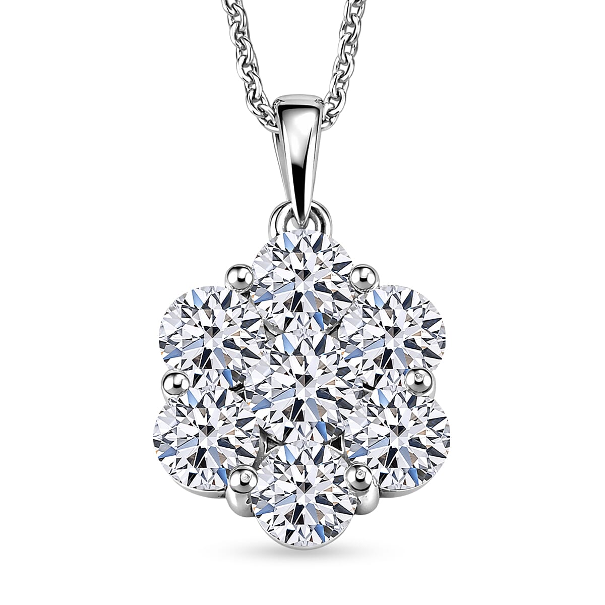 LUXURIANT 2 Ct. Lab Grown Diamond Pressure Set Pendant with Chain (Size 20) in Rhodium Overlay Sterling Silver (SI-G-H) 4477755 0