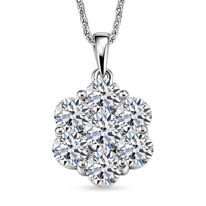 LUXURIANT 2 Ct. Lab Grown Diamond Pressure Set Pendant with Chain (Size 20) in Rhodium Overlay Sterling Silver (SI-G-H) 4477755 1