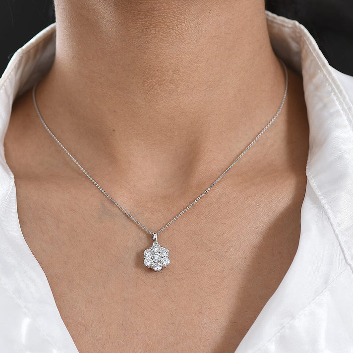 LUXURIANT 2 Ct. Lab Grown Diamond Pressure Set Pendant with Chain (Size 20) in Rhodium Overlay Sterling Silver (SI-G-H) 4477755 2
