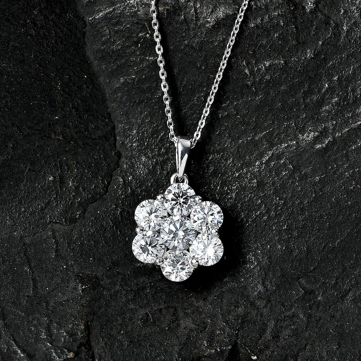 LUXURIANT 2 Ct. Lab Grown Diamond Pressure Set Pendant with Chain (Size 20) in Rhodium Overlay Sterling Silver (SI-G-H) 4477755 3