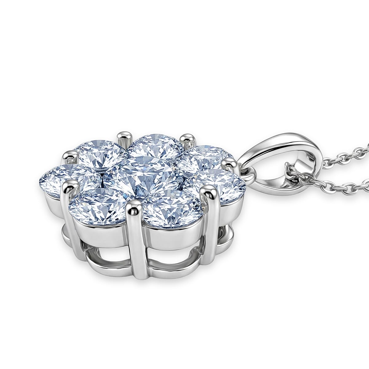 LUXURIANT 2 Ct. Lab Grown Diamond Pressure Set Pendant with Chain (Size 20) in Rhodium Overlay Sterling Silver (SI-G-H) 4477755 4
