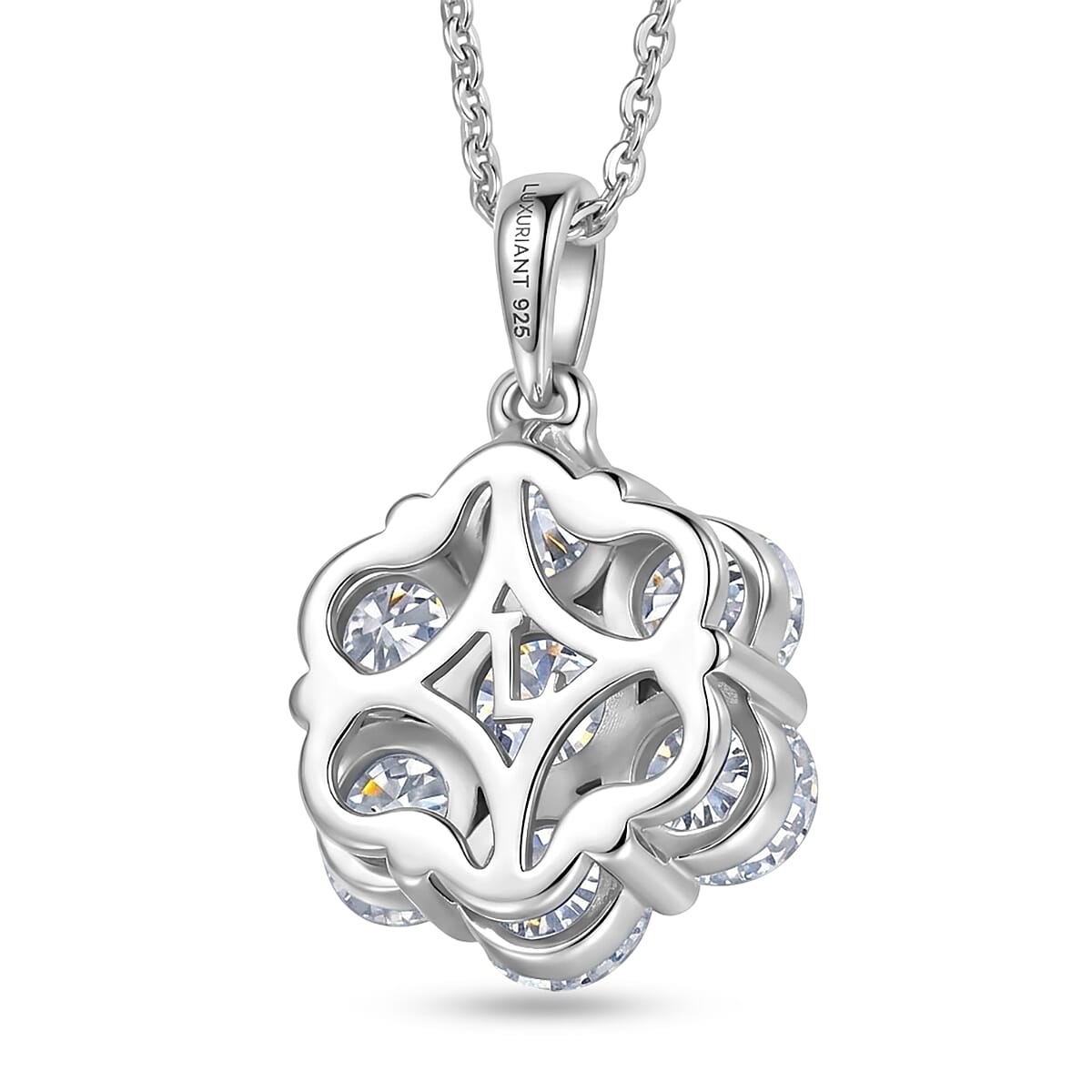 LUXURIANT 2 Ct. Lab Grown Diamond Pressure Set Pendant with Chain (Size 20) in Rhodium Overlay Sterling Silver (SI-G-H) 4477755 5