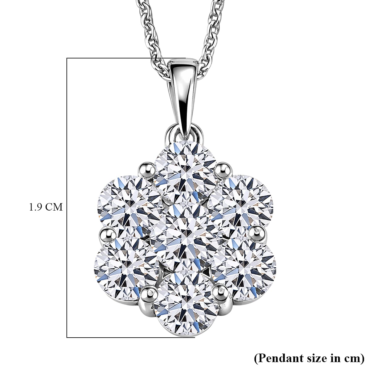 LUXURIANT 2 Ct. Lab Grown Diamond Pressure Set Pendant with Chain (Size 20) in Rhodium Overlay Sterling Silver (SI-G-H) 4477755 6