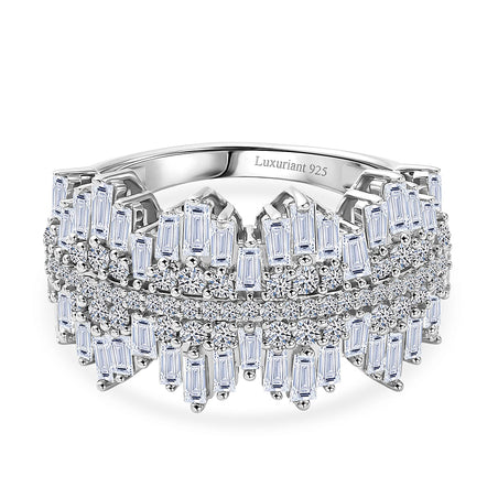 Luxuriant - Lab Grown Diamond (SI-G-H) Cluster Ring in Rhodium Overlay Sterling Silver 1.50 Ct. 8550122 1