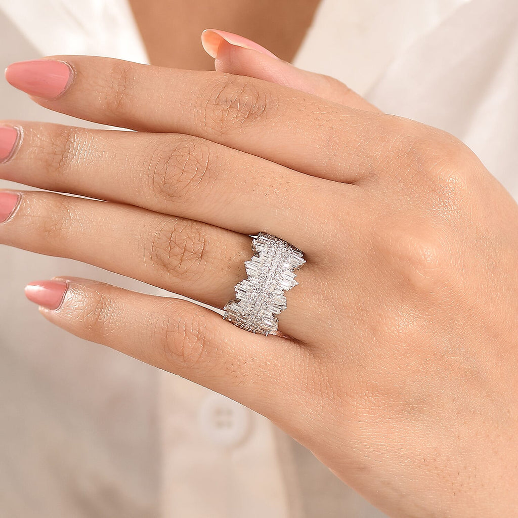 Luxuriant - Lab Grown Diamond (SI-G-H) Cluster Ring in Rhodium Overlay Sterling Silver 1.50 Ct.