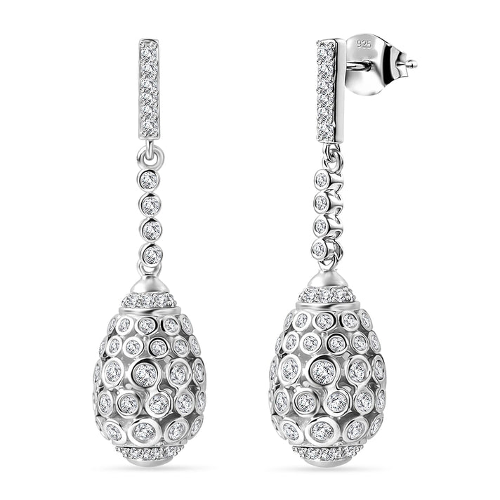 LUXURIANT 1 Ct. Lab Grown Diamond Dangling Cluster Earring with Push Back in Rhodium Overlay Sterling Silver (SI-G-H) 8309726 1