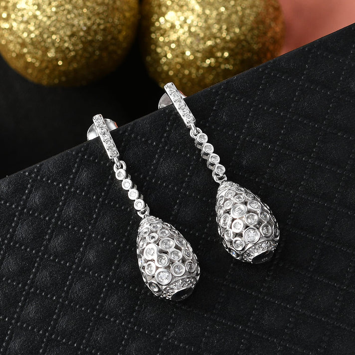 LUXURIANT 1 Ct. Lab Grown Diamond Dangling Cluster Earring with Push Back in Rhodium Overlay Sterling Silver (SI-G-H) 8309726 2