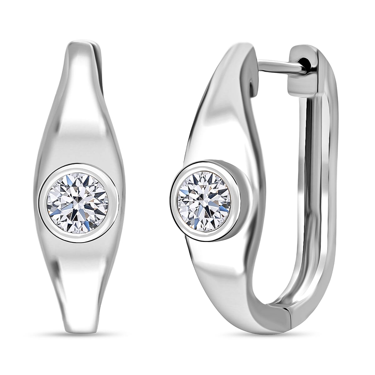 LUXURIANT 0.5 Ct. Lab Grown Diamond Solitaire Hoop Earring in Rhodium Overlay Sterling Silver (SI-GH) 8279576 0
