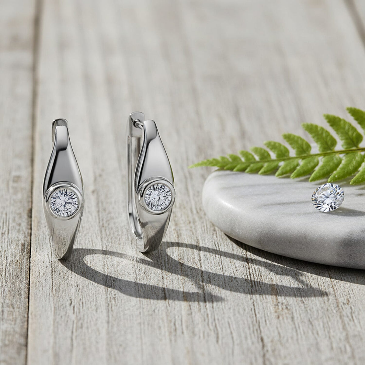 LUXURIANT 0.5 Ct. Lab Grown Diamond Solitaire Hoop Earring in Rhodium Overlay Sterling Silver (SI-GH) 8279576 1