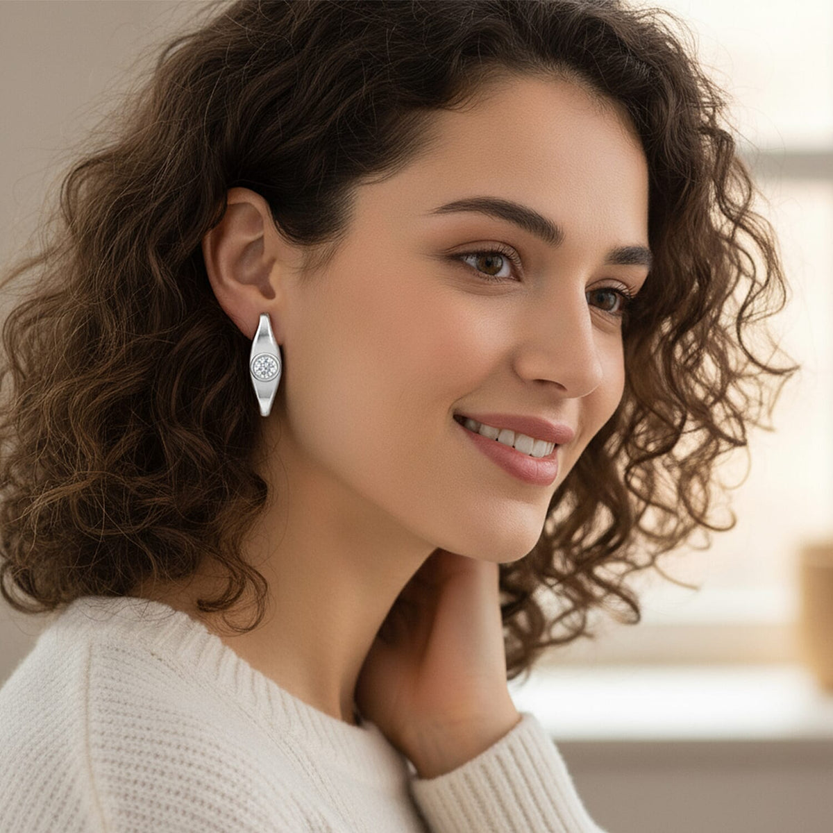 LUXURIANT 0.5 Ct. Lab Grown Diamond Solitaire Hoop Earring in Rhodium Overlay Sterling Silver (SI-GH) 8279576 2