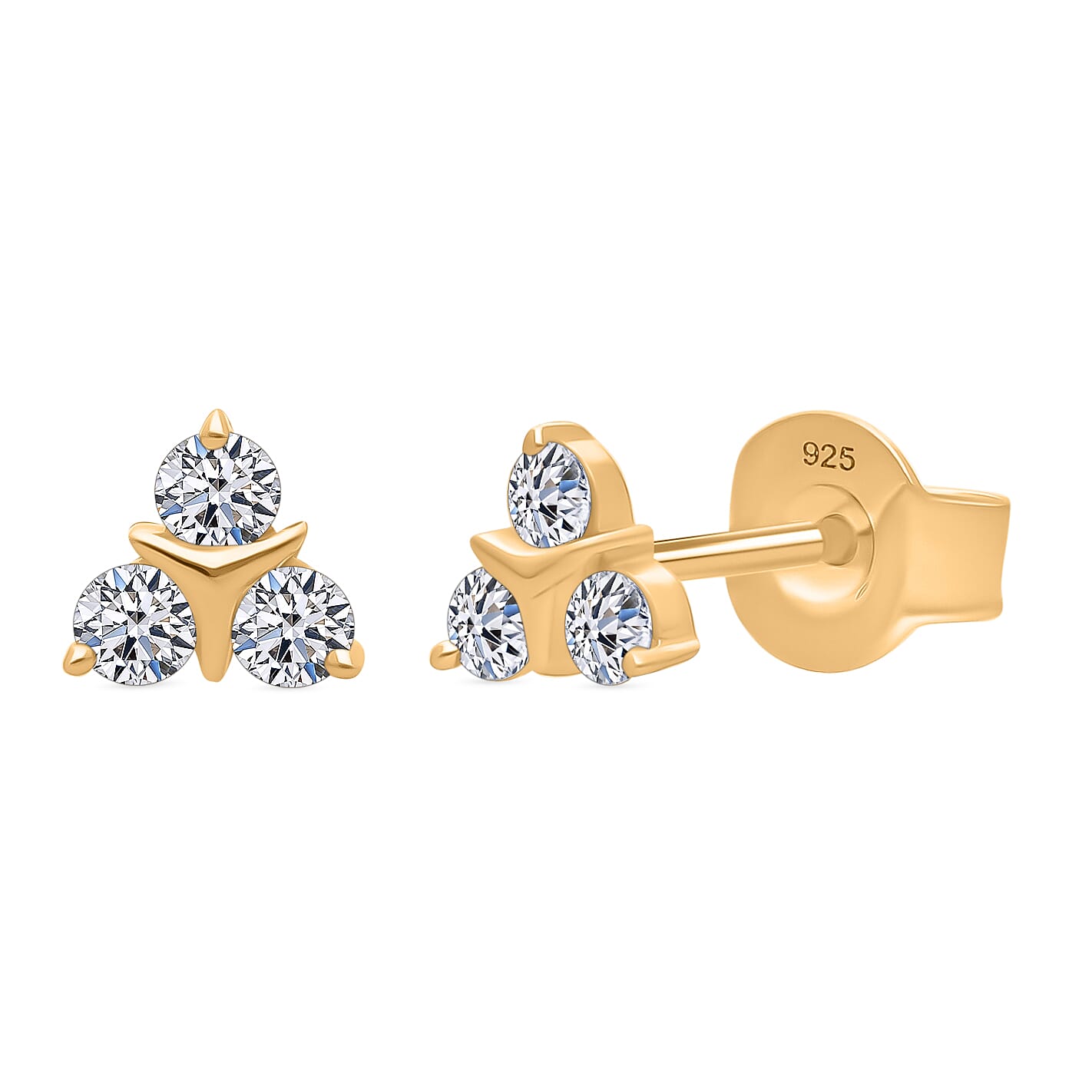 LUXURIANT 0.25 Ct. Lab Grown Diamond Trilogy Earrings in 18K Vermeil Yellow Gold Plated Sterling Silver 8301885 0