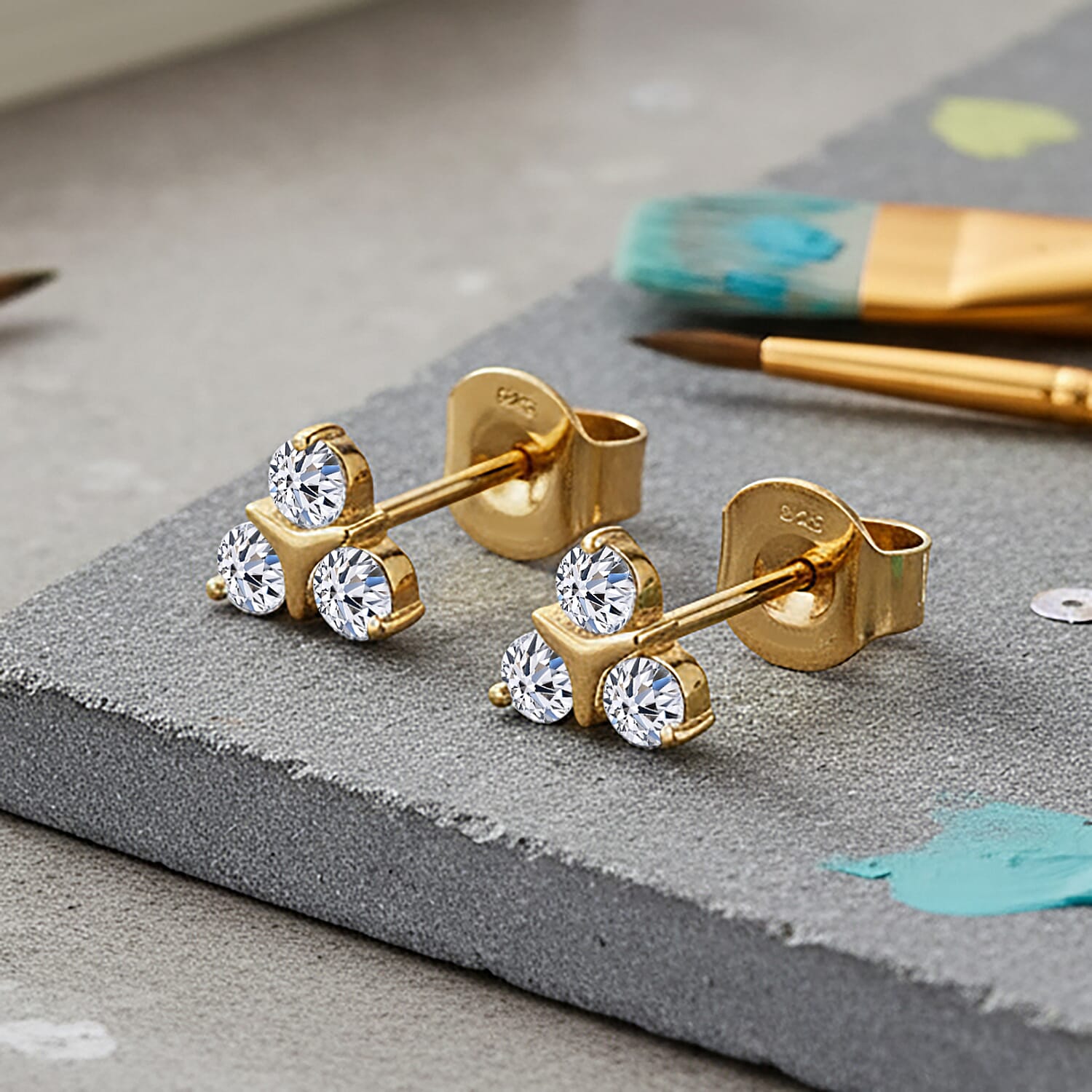LUXURIANT 0.25 Ct. Lab Grown Diamond Trilogy Earrings in 18K Vermeil Yellow Gold Plated Sterling Silver 8301885 1
