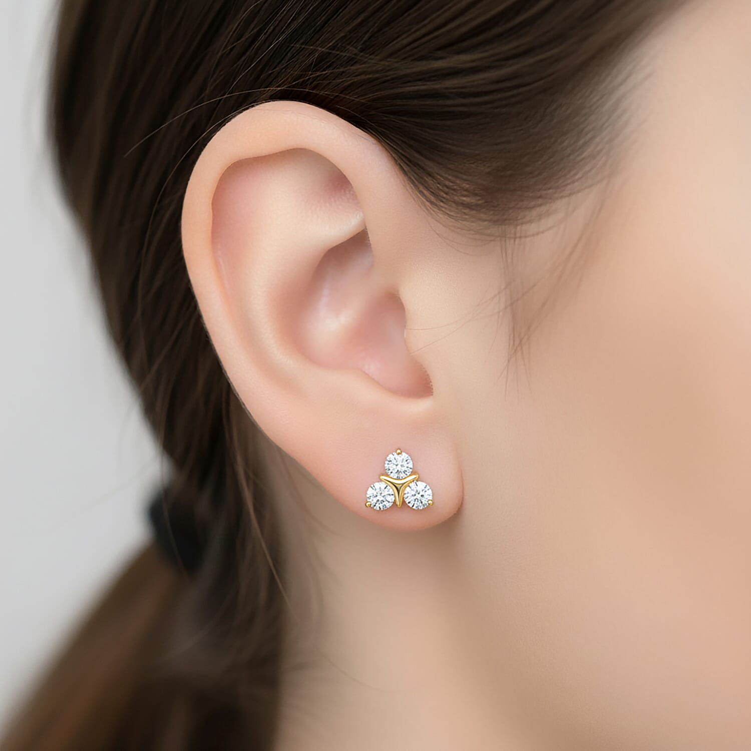LUXURIANT 0.25 Ct. Lab Grown Diamond Trilogy Earrings in 18K Vermeil Yellow Gold Plated Sterling Silver 8301885 2