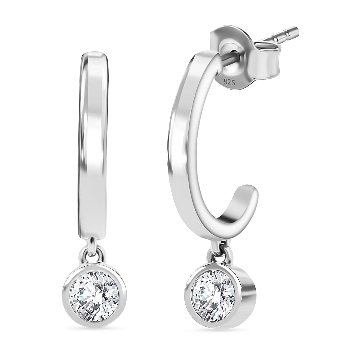 LUXURIANT 0.5 Ct. Lab Grown Diamond Solitaire Half-Hoop Earring with Push Back in Rhodium Overlay Sterling Silver (SI-GH) 8279504 0