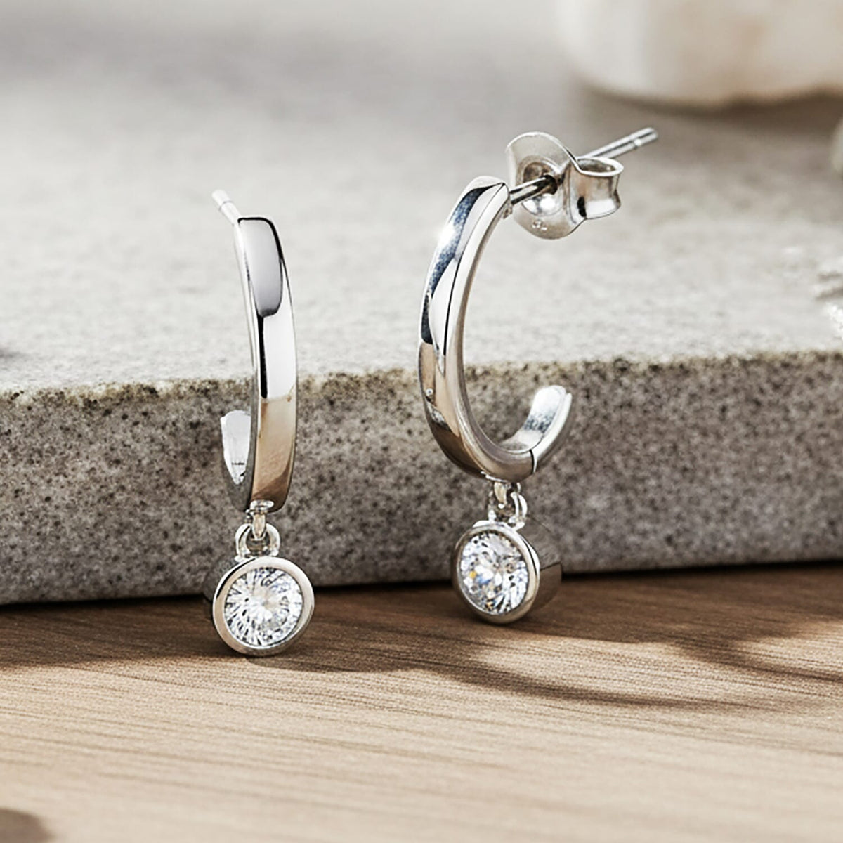 LUXURIANT 0.5 Ct. Lab Grown Diamond Solitaire Half-Hoop Earring with Push Back in Rhodium Overlay Sterling Silver (SI-GH) 8279504 2