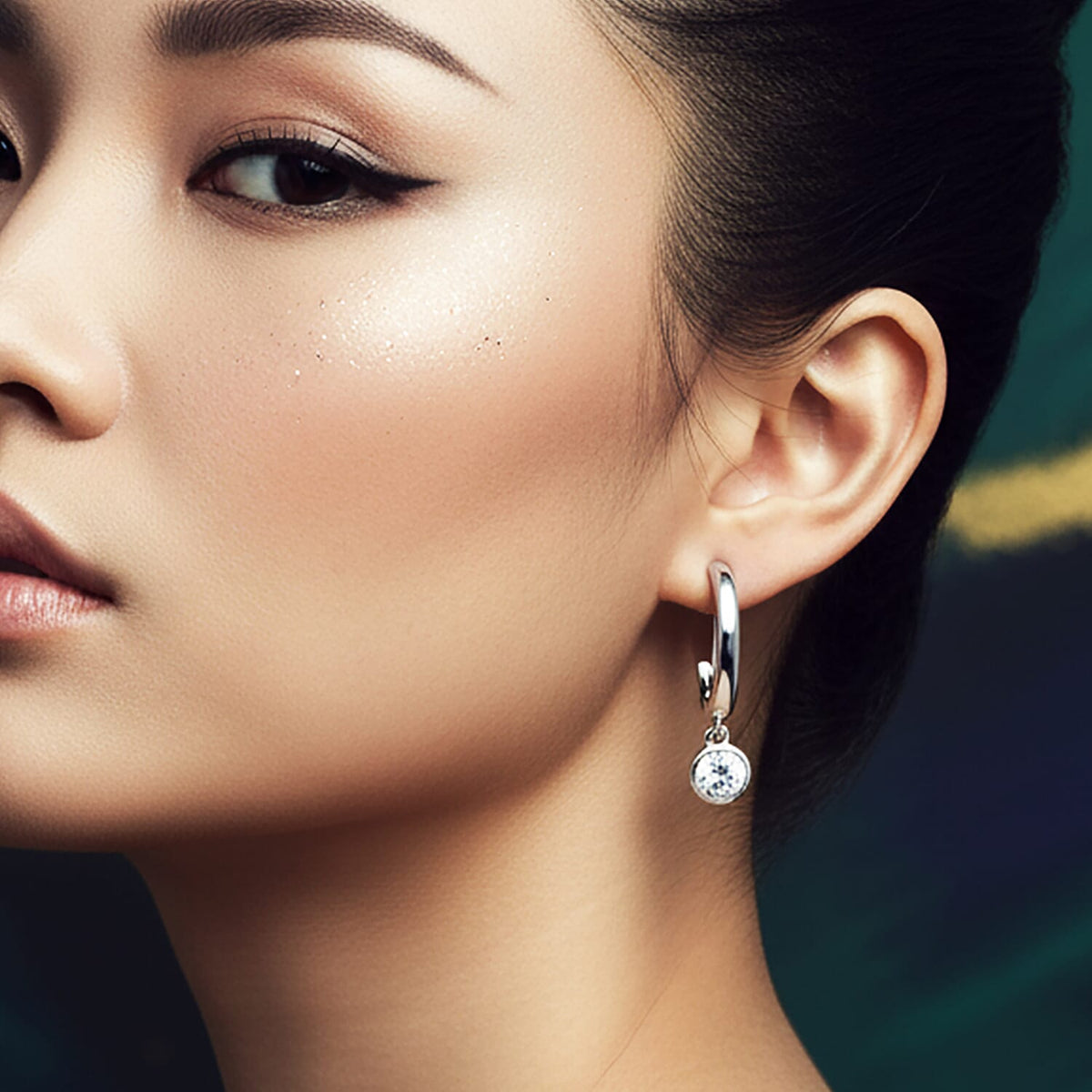 LUXURIANT 0.5 Ct. Lab Grown Diamond Solitaire Half-Hoop Earring with Push Back in Rhodium Overlay Sterling Silver (SI-GH) 8279504 3