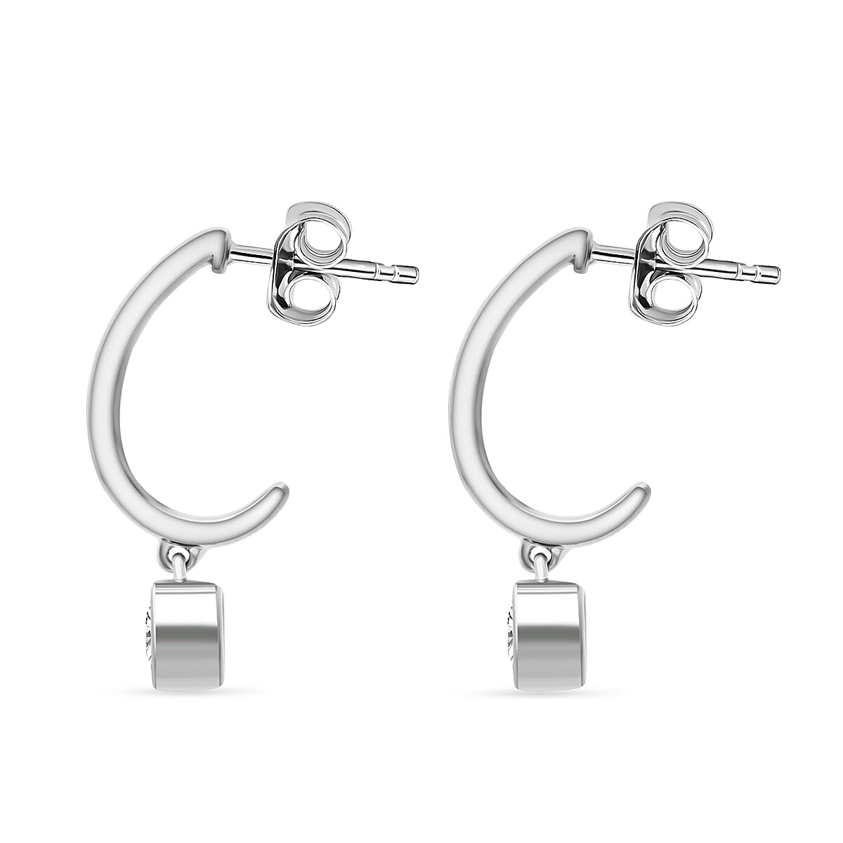 LUXURIANT 0.5 Ct. Lab Grown Diamond Solitaire Half-Hoop Earring with Push Back in Rhodium Overlay Sterling Silver (SI-GH) 8279504 4