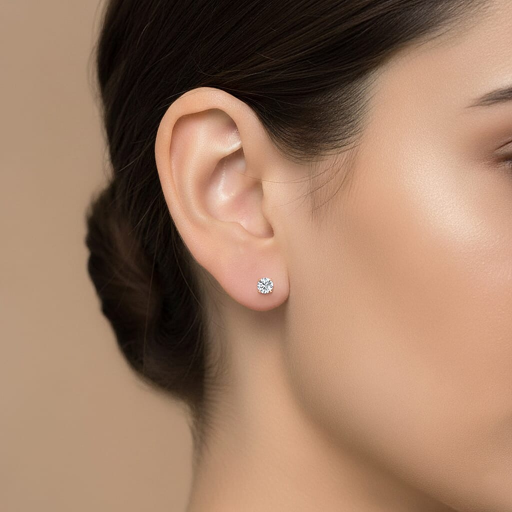 LUXURIANT Lab Grown Diamond Solitaire Stud Earring with Push Back in Rose Gold Plated Sterling Silver (SI-GH) 8273369 2