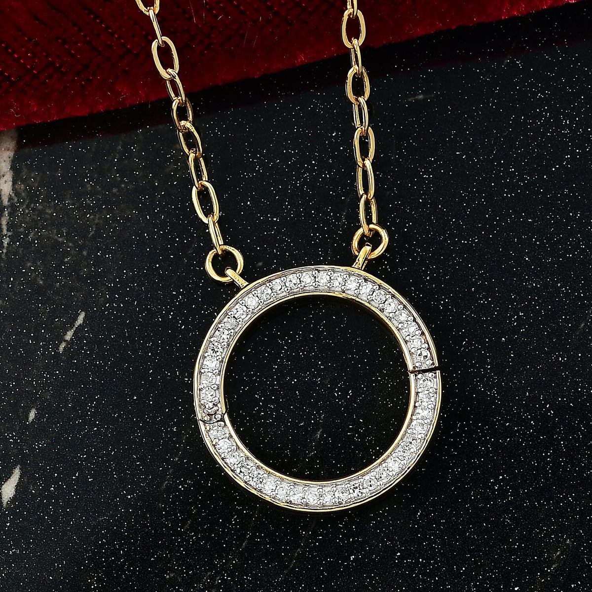 LUXURIANT Lab Grown Diamond (SI-GH) Openable Circle Pendant (Size - 20) in 18K Vermeil Yellow Gold Over Sterling Silver 8227555 3