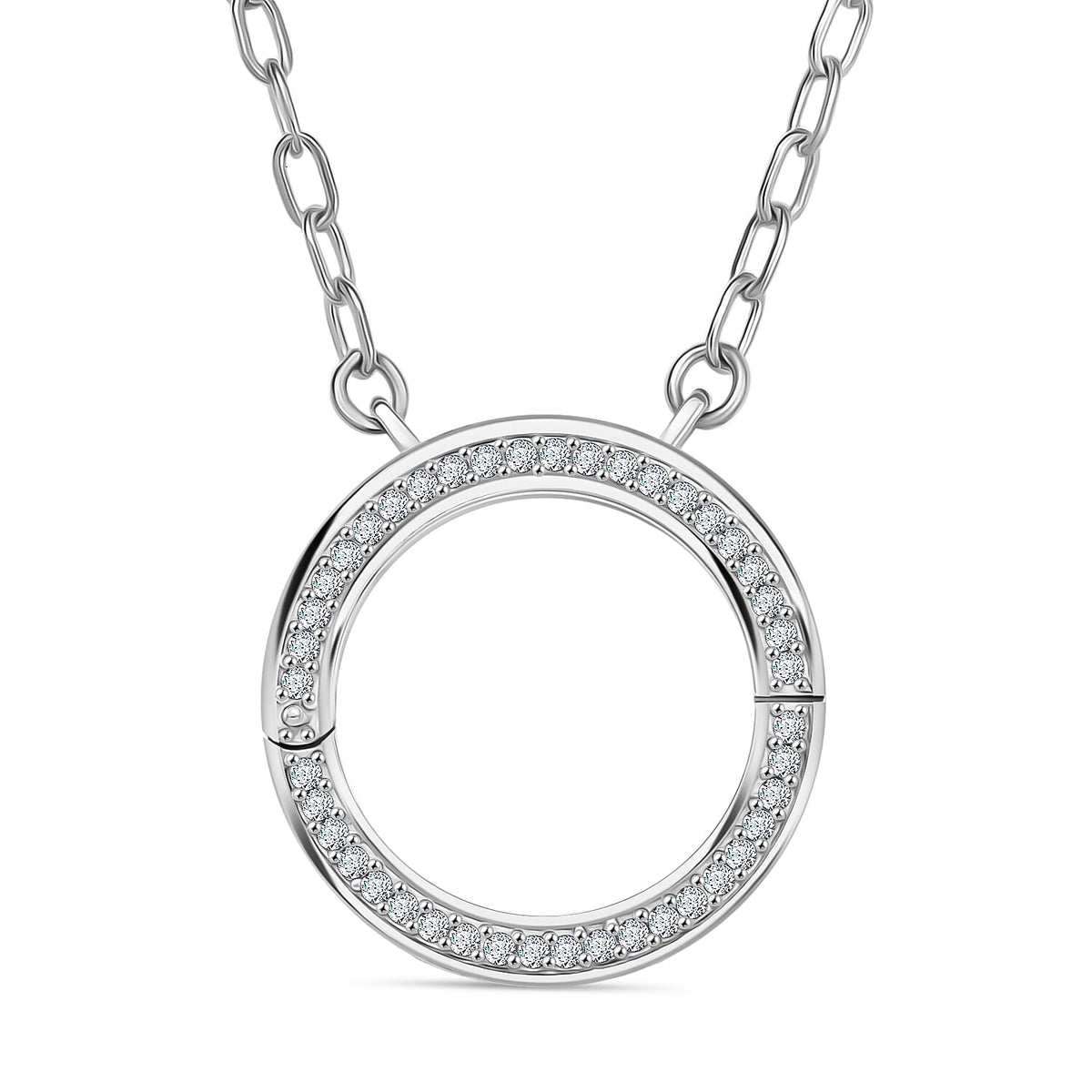LUXURIANT Lab Grown Diamond (SI-GH) Openable Circle Pendant (Size - 20) in Rhodium Overlay Sterling Silver 8227554 0