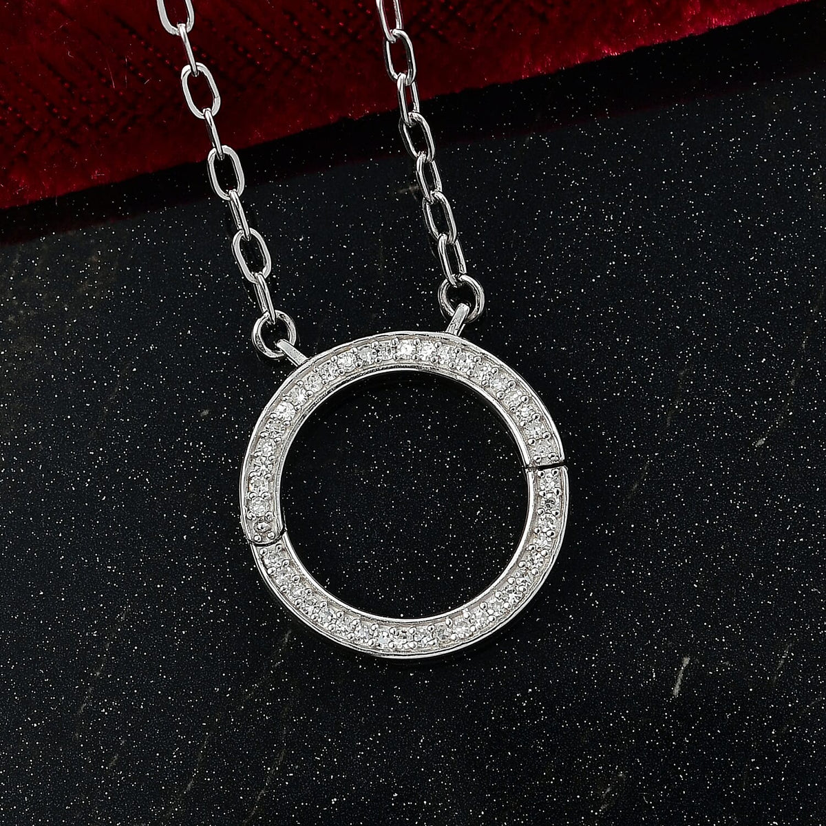 LUXURIANT Lab Grown Diamond (SI-GH) Openable Circle Pendant (Size - 20) in Rhodium Overlay Sterling Silver 8227554 3