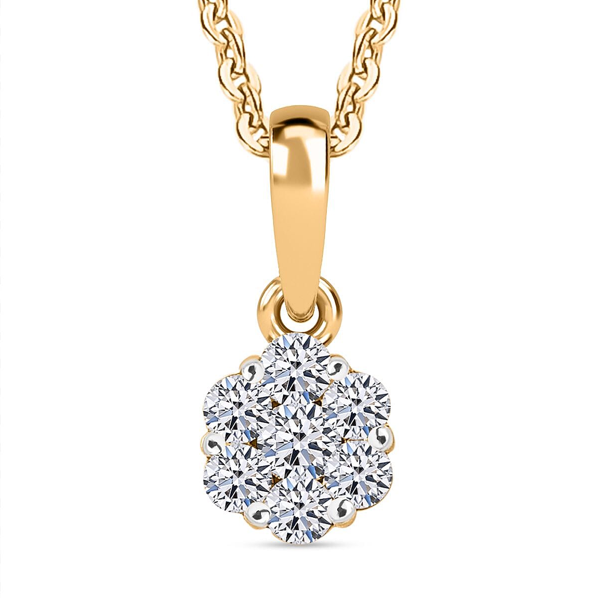 Luxuriant SI-GH Lab Grown Diamond Cluster Pendant with Chain in 18K Vermeil Yellow Gold Plated Sterling Silver 4409705 8