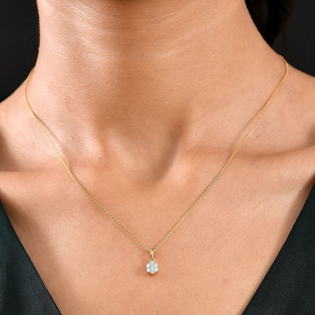 Luxuriant Lab Grown Diamond (SI-GH) Pendant with Chain (Size 20) with Pressure Set in 18K Vermeil Yellow Gold Plated Sterling Silver