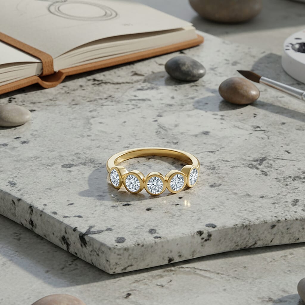 LUXURIANT 1 Ct. Lab Grown Diamond 5 Stone (SI-GH) Ring in 18K Vermeil Yellow Gold Sterling Silver 8314043 2