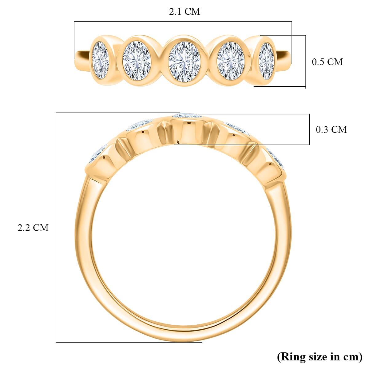 LUXURIANT 1 Ct. Lab Grown Diamond 5 Stone (SI-GH) Ring in 18K Vermeil Yellow Gold Sterling Silver 8314043 6