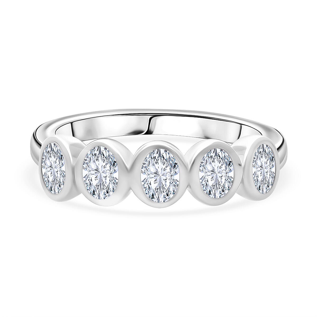 LUXURIANT 1 Ct. Lab Grown Diamond SI G-H 5 Stone Ring in Rhodium Overlay Sterling Silver 8314052 0