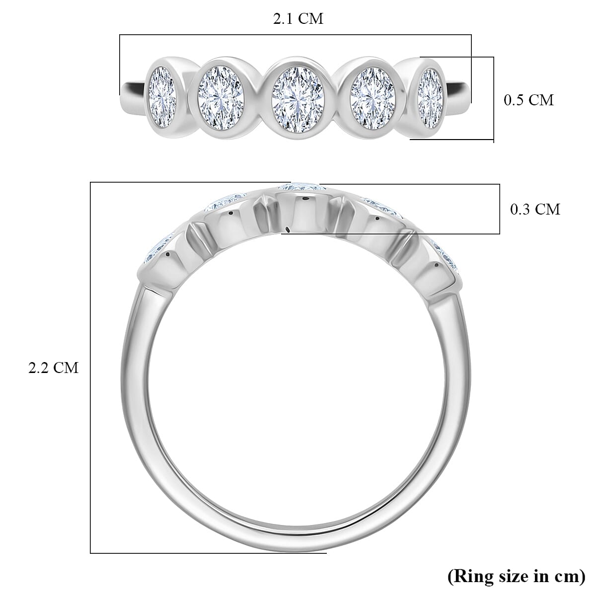 LUXURIANT 1 Ct. Lab Grown Diamond SI G-H 5 Stone Ring in Rhodium Overlay Sterling Silver 8314052 6