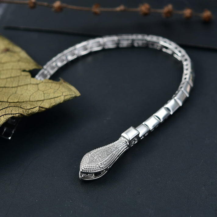 LUXURIANT Lab Grown Diamond Snake Bracelet (Size - 7.5) in Rhodium Overlay Sterling Silver (SI-GH) 8280449 2