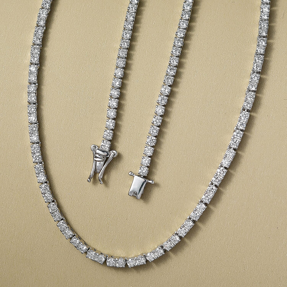 Luxuriant Lab Grown Diamond (SI-GH) Tennis Necklace 1 Row (Size 18) in Rhodium Overlay Sterling Silver 7.48 Ct, Silver Wt. 12.75 Gms. 8323890 1