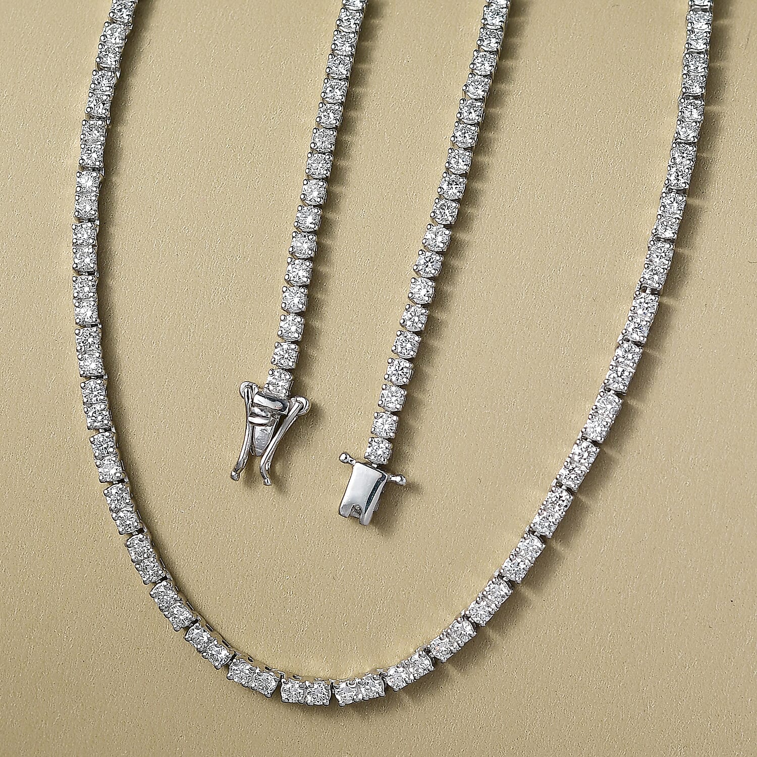 Luxuriant Lab Grown Diamond (SI-GH) Tennis Necklace 1 Row (Size 18) in Rhodium Overlay Sterling Silver 7.48 Ct, Silver Wt. 12.75 Gms. 8323890 1