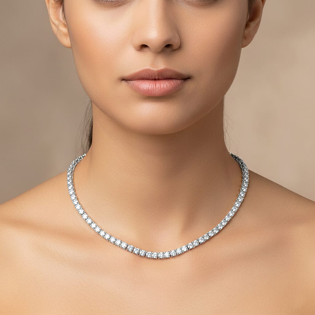 Luxuriant Lab Grown Diamond (SI-GH) Tennis Necklace 1 Row (Size 18) in Rhodium Overlay Sterling Silver 7.48 Ct, Silver Wt. 12.75 Gms. 8323890 2