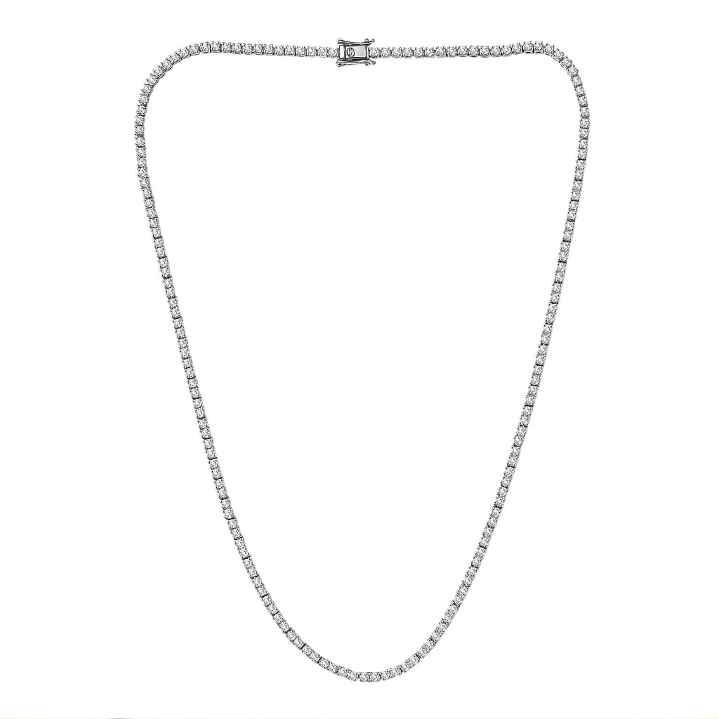 Luxuriant Lab Grown Diamond (SI-GH) Tennis Necklace 1 Row (Size 18) in Rhodium Overlay Sterling Silver 7.48 Ct, Silver Wt. 12.75 Gms.
