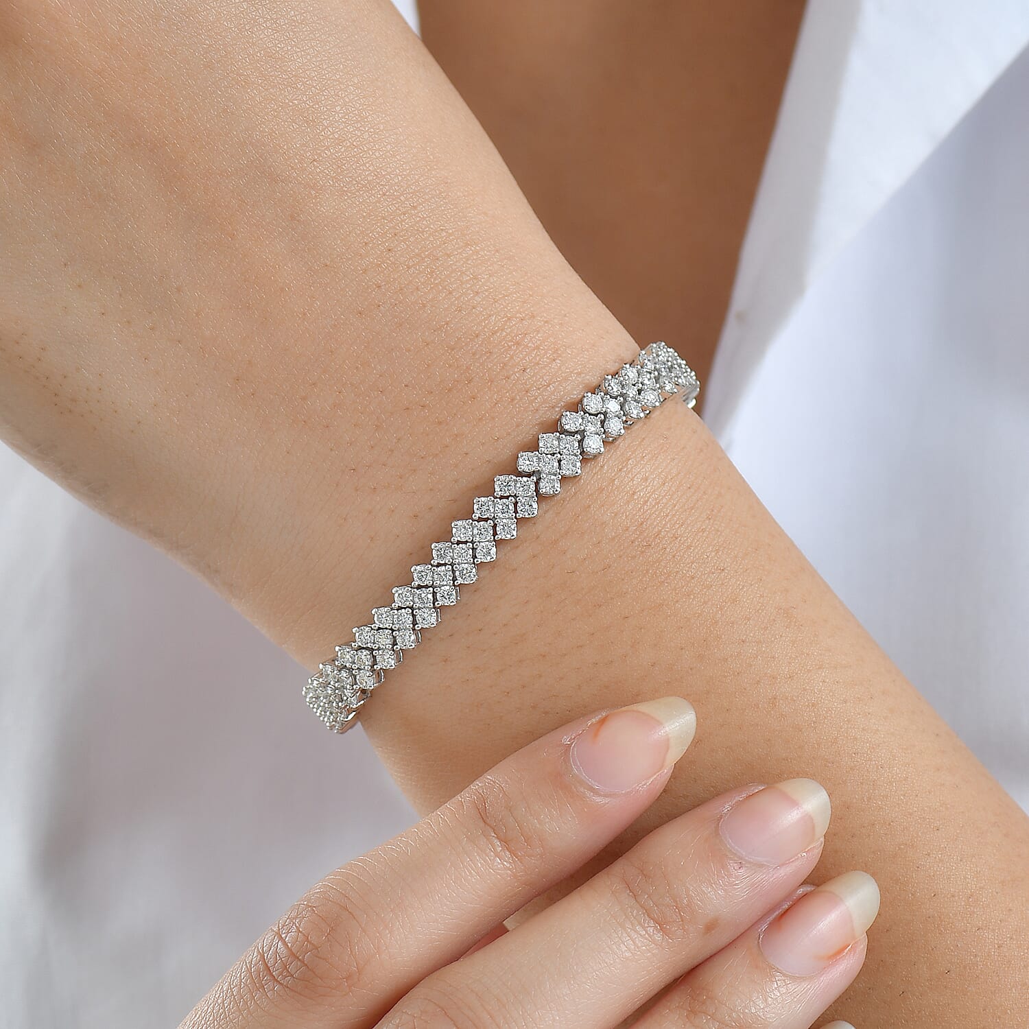 LUXURIANT 7 Ct. Lab Grown Diamond Cluster Bracelet in Rhodium Overlay Sterling Silver 8299588 3