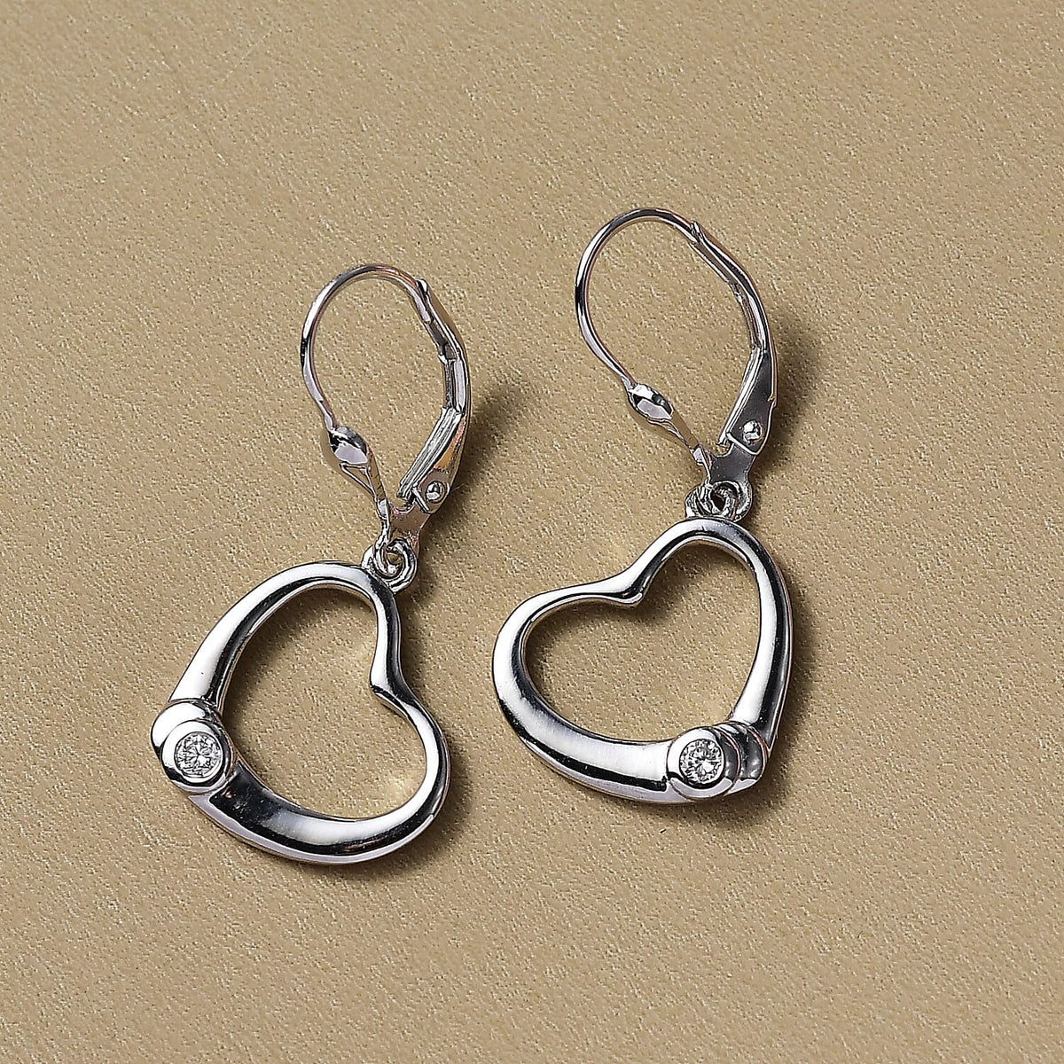 LUXURIANT Lab Grown Diamond Solitaire Heart Earring in Rhodium Overlay Sterling Silver 8265425 2