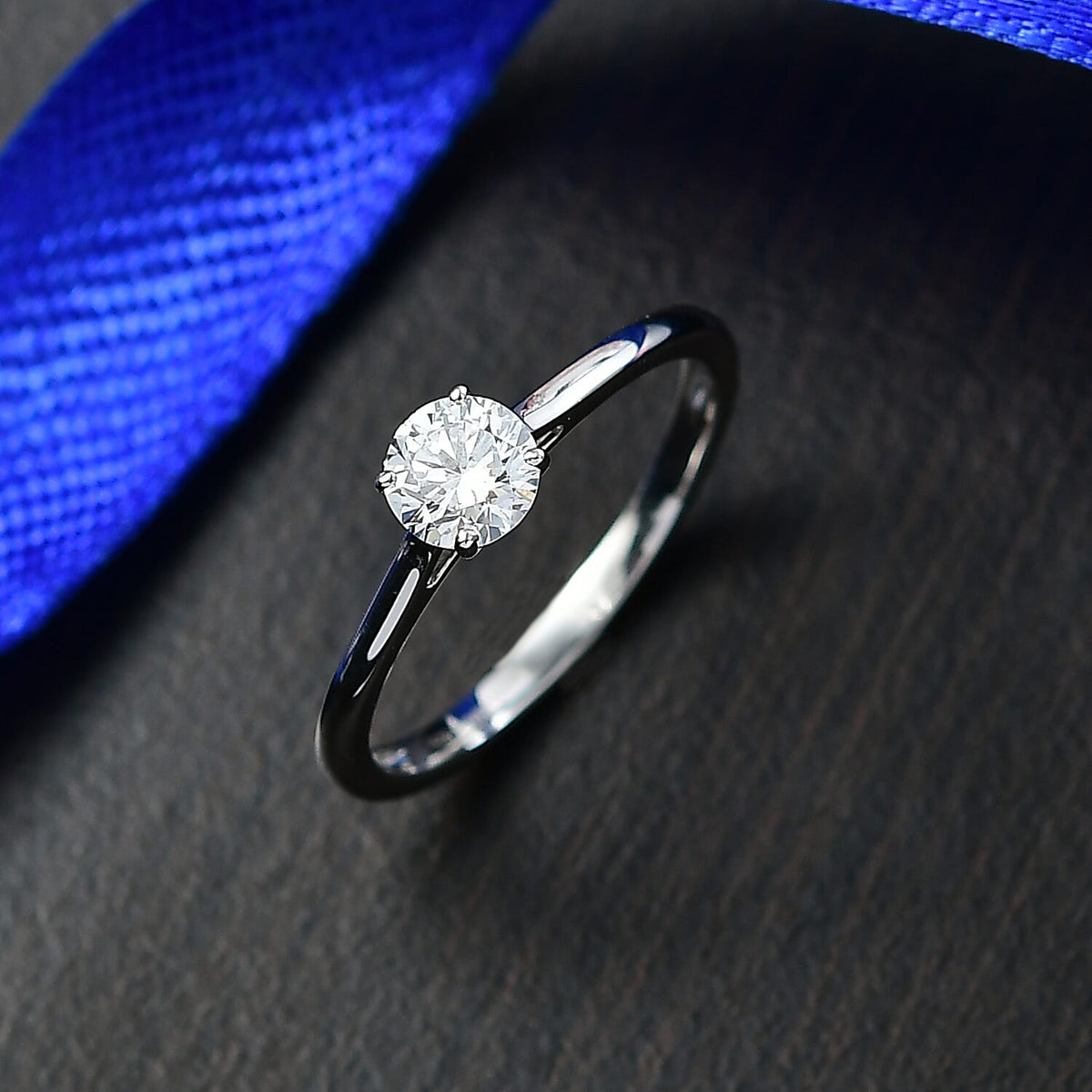 LUXURIANT 0.5 Ct. Lab Grown Diamond Solitaire Ring in Rhodium Overlay Sterling Silver V32627631 4
