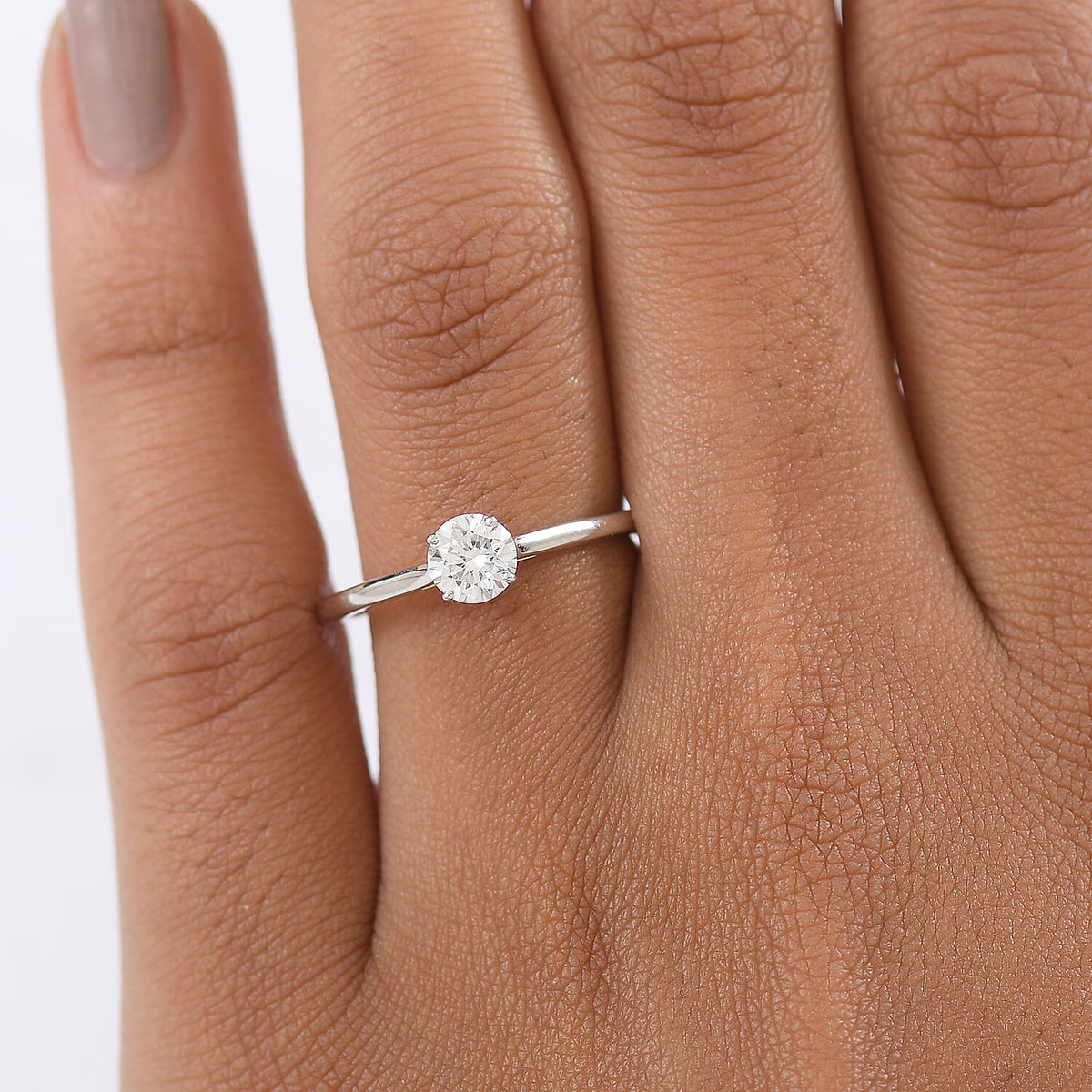 LUXURIANT 0.5 Ct. Lab Grown Diamond Solitaire Ring in Rhodium Overlay Sterling Silver V32627631 6