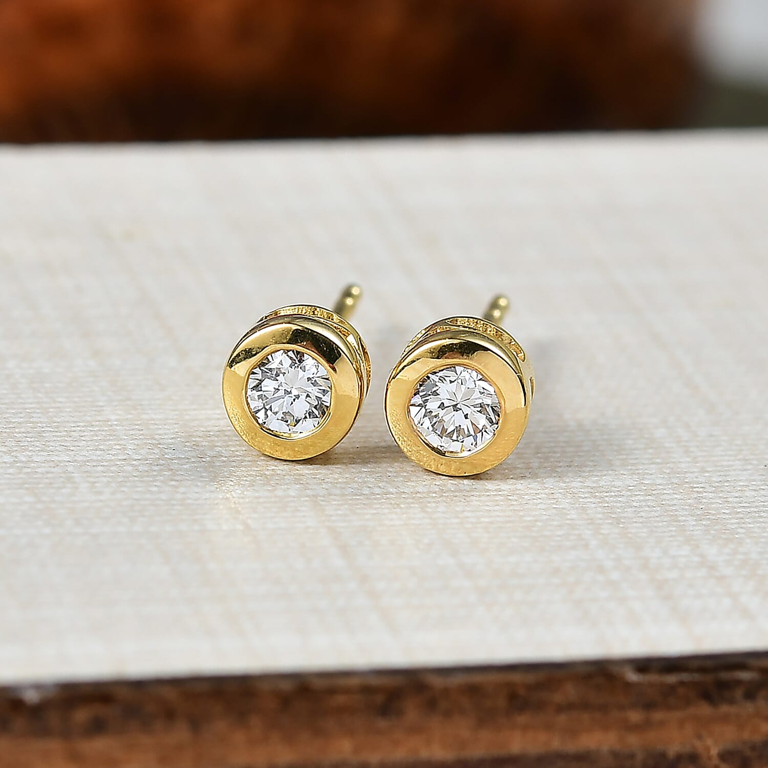 LUXURIANT 0.5 Ct. Lab Grown Diamond Solitaire Stud Earring with Screw Back in 18K Vermeil Yellow Gold Plated Sterling Silver (SI-GH) 8267600 2