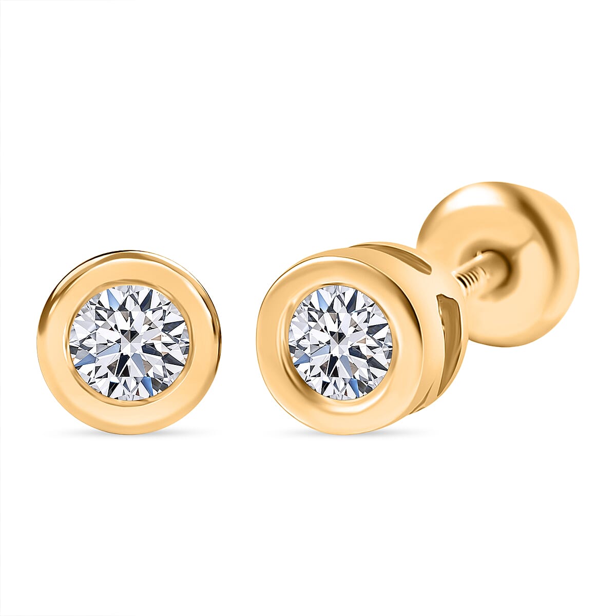 LUXURIANT 0.5 Ct. Lab Grown Diamond Solitaire Stud Push Post Earring in 18K Vermeil Yellow Gold Over Sterling Silver (SI-GH) V32530392 0