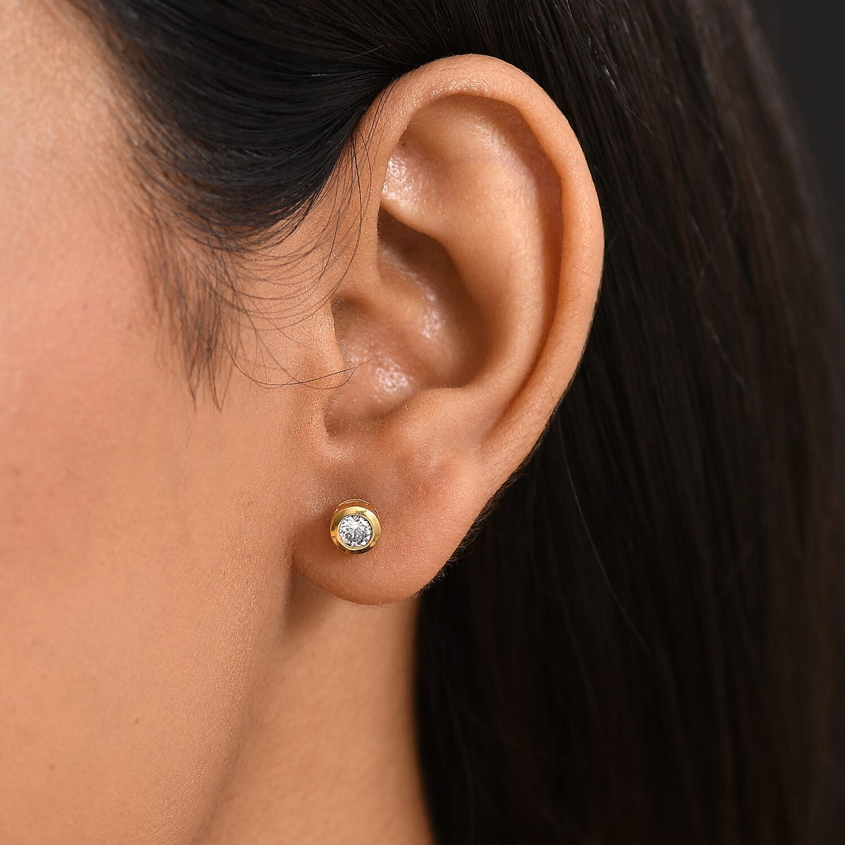 LUXURIANT 0.5 Ct. Lab Grown Diamond Solitaire Stud Push Post Earring in 18K Vermeil Yellow Gold Over Sterling Silver (SI-GH) V32530392 3